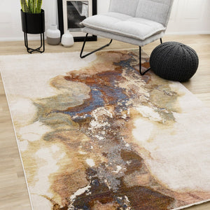 HomeRoots 8' Modern Abstract Area Rug in Beige, Blue & Brown - Durable, Stain-Resistant, and Stylish Décor Solution 8' X 10' 660240