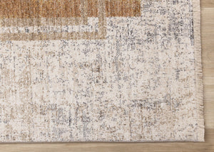HomeRoots 5' Modern Geometric Area Rug in Cream, Blue, and Brown - Stylish, Durable, and Stain-Resistant Design 5' X 8' 660241