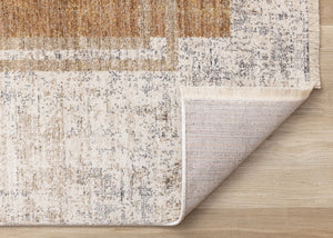 HomeRoots 5' Modern Geometric Area Rug in Cream, Blue, and Brown - Stylish, Durable, and Stain-Resistant Design 5' X 8' 660241