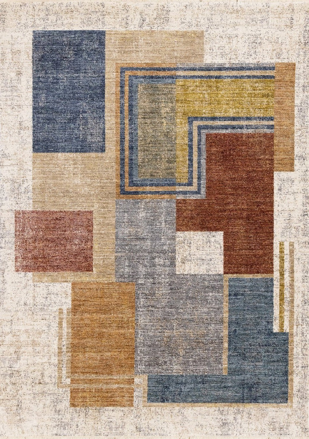 HomeRoots 8' Cream Blue and Brown Geometric Area Rug - Modern Style, Durable Design, Soft Comfort for Any Room 8' X 10' 660242