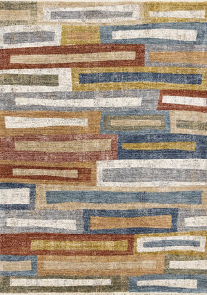 HomeRoots 5' Geometric Area Rug in Vibrant Orange, Blue & Beige – Modern Design for Comfort & Style 5' X 8' 660243