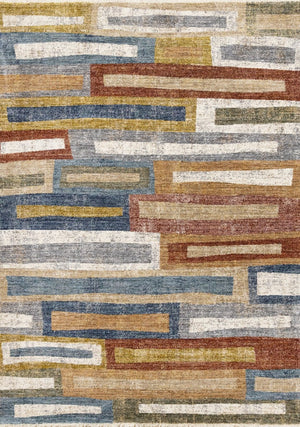 HomeRoots 5' Geometric Area Rug in Vibrant Orange, Blue & Beige – Modern Design for Comfort & Style 5' X 8' 660243
