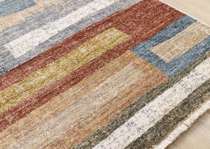 HomeRoots 5' Geometric Area Rug in Vibrant Orange, Blue & Beige – Modern Design for Comfort & Style 5' X 8' 660243