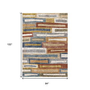 HomeRoots 8' Bold Geometric Area Rug in Orange, Blue & Beige - Durable, Stain-Resistant, Modern Design for Any Room 8' X 10' 660244