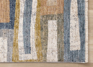 HomeRoots 8' Bold Geometric Area Rug in Orange, Blue & Beige - Durable, Stain-Resistant, Modern Design for Any Room 8' X 10' 660244