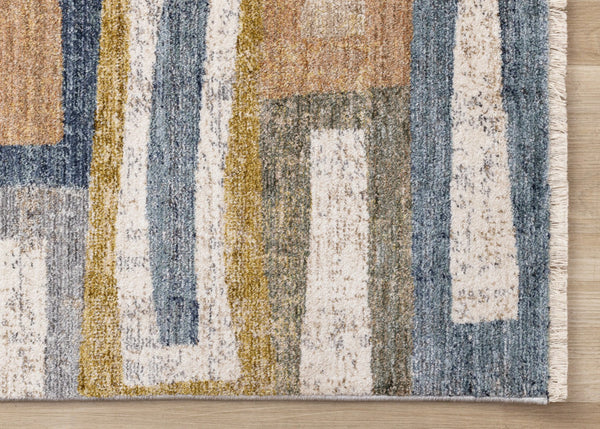 HomeRoots 8' Bold Geometric Area Rug in Orange, Blue & Beige - Durable, Stain-Resistant, Modern Design for Any Room 8' X 10' 660244