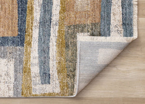 HomeRoots 8' Bold Geometric Area Rug in Orange, Blue & Beige - Durable, Stain-Resistant, Modern Design for Any Room 8' X 10' 660244
