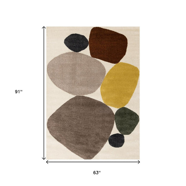 HomeRoots 5' Cream and Brown Geometric Area Rug - Modern, Stain-Resistant Design for Stylish Home Décor 5' X 8' 660249