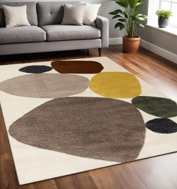 HomeRoots 5' Cream and Brown Geometric Area Rug - Modern, Stain-Resistant Design for Stylish Home Décor 5' X 8' 660249