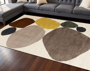 HomeRoots 5' Cream and Brown Geometric Area Rug - Modern, Stain-Resistant Design for Stylish Home Décor 8' X 11' 660250