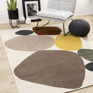 HomeRoots 5' Cream and Brown Geometric Area Rug - Modern, Stain-Resistant Design for Stylish Home Décor 8' X 11' 660250