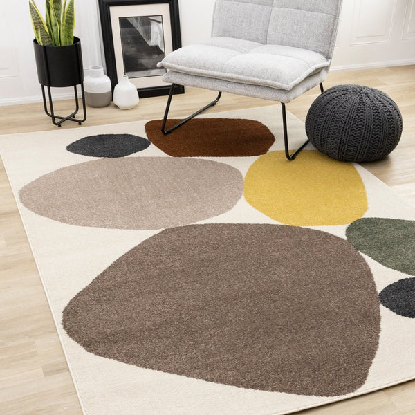 HomeRoots 5' Cream and Brown Geometric Area Rug - Modern, Stain-Resistant Design for Stylish Home Décor 8' X 11' 660250