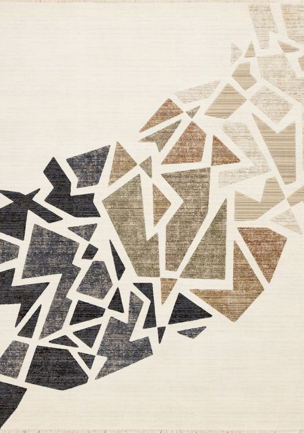 HomeRoots 5' Modern Abstract Area Rug in Cream, Black & Tan - Durable, Stain-Resistant Design for Any Room 5' X 8' 660251
