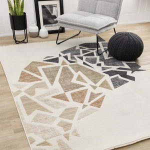 HomeRoots 5' Modern Abstract Area Rug in Cream, Black & Tan - Durable, Stain-Resistant Design for Any Room 5' X 8' 660251