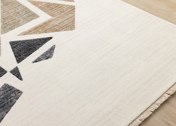 HomeRoots 5' Modern Abstract Area Rug in Cream, Black & Tan - Durable, Stain-Resistant Design for Any Room 5' X 8' 660251