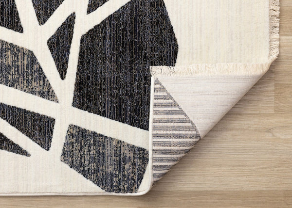 HomeRoots 5' Modern Abstract Area Rug in Cream, Black & Tan - Durable, Stain-Resistant Design for Any Room 5' X 8' 660251