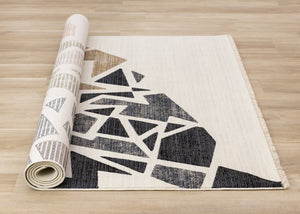 HomeRoots 5' Modern Abstract Area Rug in Cream, Black & Tan - Durable, Stain-Resistant Design for Any Room 5' X 8' 660251