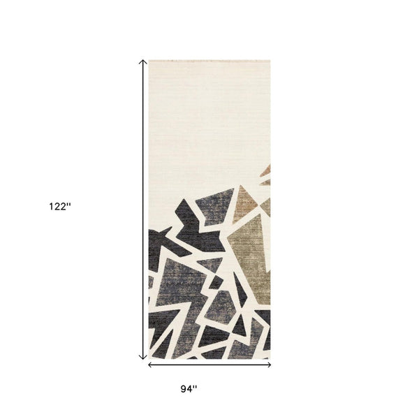 HomeRoots 5' Modern Abstract Area Rug in Cream, Black & Tan - Durable, Stain-Resistant Design for Any Room 8' X 10' 660252