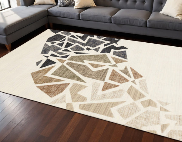 HomeRoots 5' Modern Abstract Area Rug in Cream, Black & Tan - Durable, Stain-Resistant Design for Any Room 8' X 10' 660252