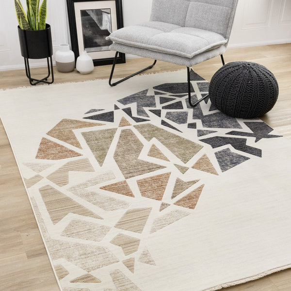 HomeRoots 5' Modern Abstract Area Rug in Cream, Black & Tan - Durable, Stain-Resistant Design for Any Room 8' X 10' 660252