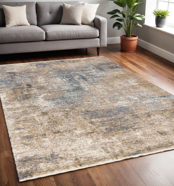 HomeRoots 5' Modern Beige and Blue Abstract Area Rug - Soft, Stain-Resistant, Stylish Design for Any Room 5' X 8' 660253