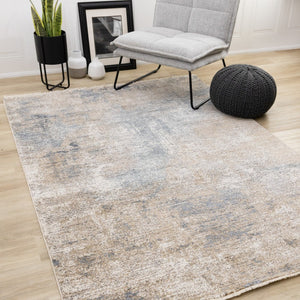 HomeRoots 5' Modern Beige and Blue Abstract Area Rug - Soft, Stain-Resistant, Stylish Design for Any Room 5' X 8' 660253