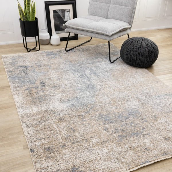 HomeRoots 5' Modern Beige and Blue Abstract Area Rug - Soft, Stain-Resistant, Stylish Design for Any Room 5' X 8' 660253