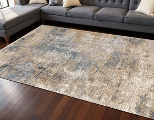 HomeRoots 5' Modern Beige and Blue Abstract Area Rug - Soft, Stain-Resistant, Stylish Design for Any Room 8' X 10' 660254