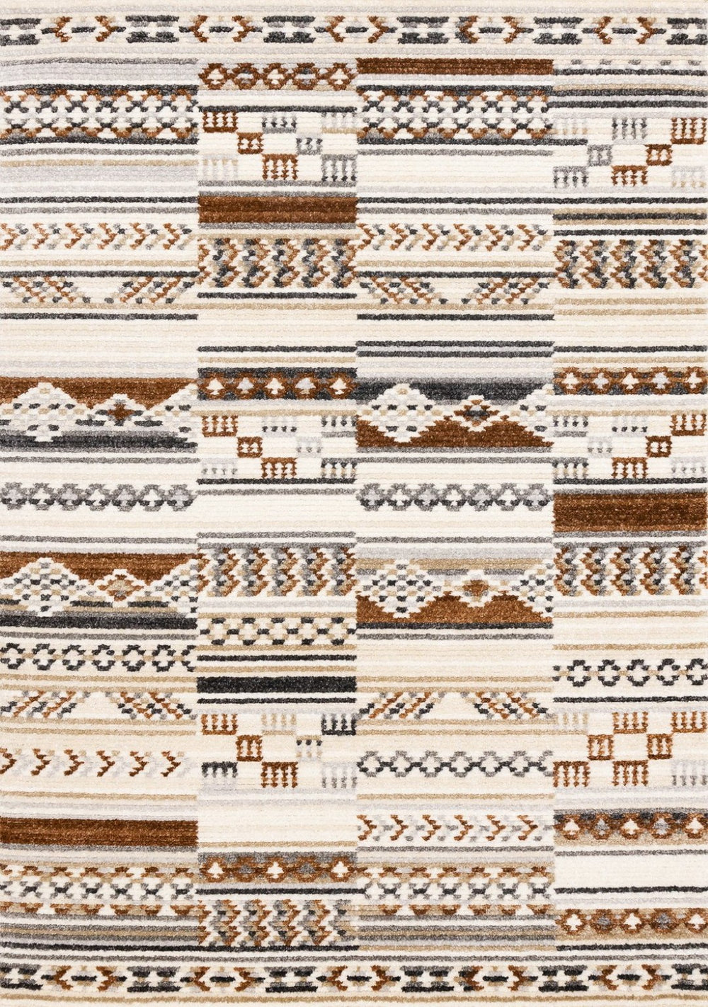 HomeRoots 5' Tribal Area Rug in Cream, Black, and Brown - Durable, Stain-Resistant Carpet for Modern Spaces 5' X 8' 660255
