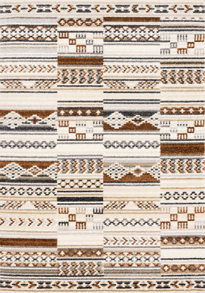 HomeRoots 5' Tribal Area Rug in Cream, Black, and Brown - Durable, Stain-Resistant Carpet for Modern Spaces 5' X 8' 660255