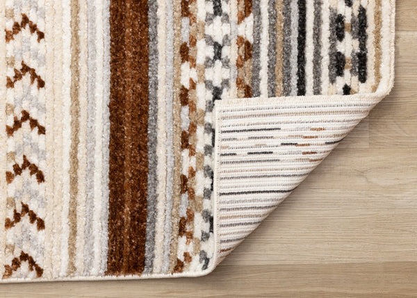 HomeRoots 5' Tribal Area Rug in Cream, Black, and Brown - Durable, Stain-Resistant Carpet for Modern Spaces 5' X 8' 660255