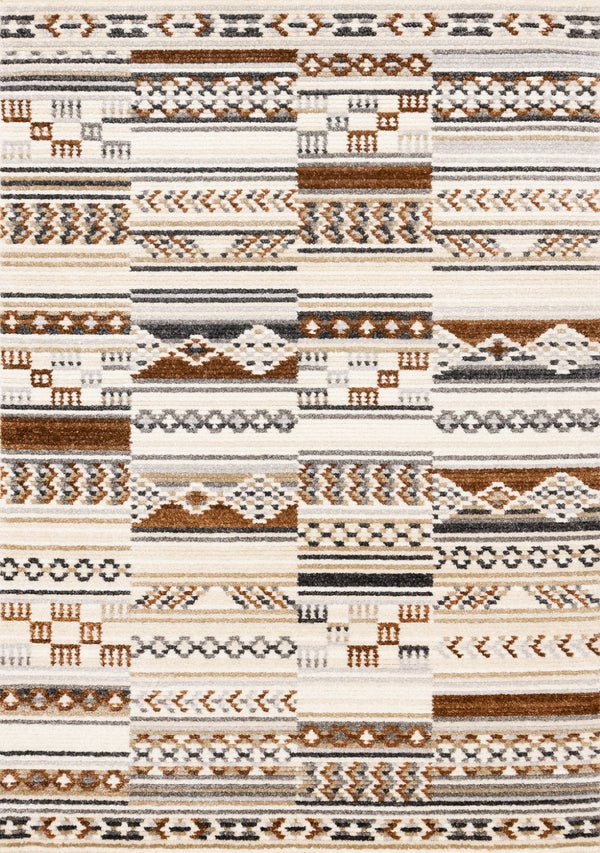 HomeRoots 5' Tribal Area Rug in Cream, Black, and Brown - Durable, Stain-Resistant Carpet for Modern Spaces 8' X 11' 660256