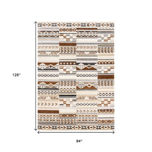 HomeRoots 5' Tribal Area Rug in Cream, Black, and Brown - Durable, Stain-Resistant Carpet for Modern Spaces 8' X 11' 660256
