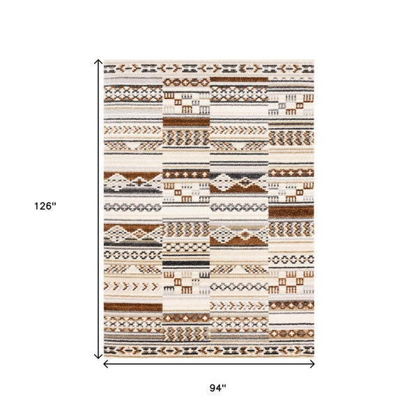 HomeRoots 5' Tribal Area Rug in Cream, Black, and Brown - Durable, Stain-Resistant Carpet for Modern Spaces 8' X 11' 660256