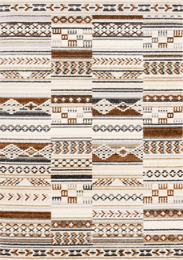 HomeRoots 5' Tribal Area Rug in Cream, Black, and Brown - Durable, Stain-Resistant Carpet for Modern Spaces 8' X 11' 660256