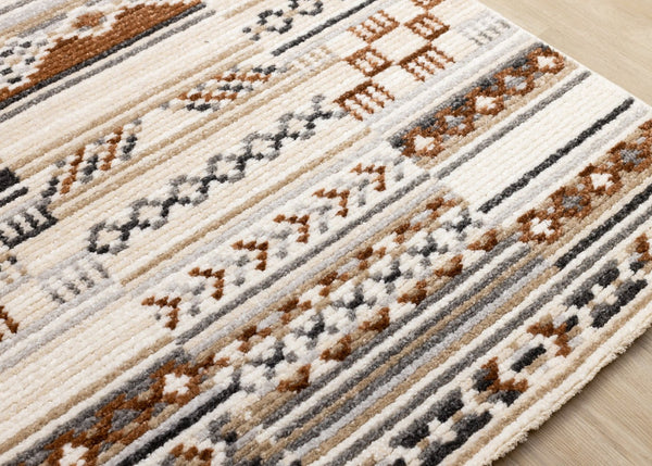 HomeRoots 5' Tribal Area Rug in Cream, Black, and Brown - Durable, Stain-Resistant Carpet for Modern Spaces 8' X 11' 660256