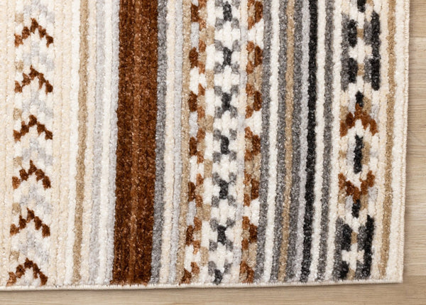 HomeRoots 5' Tribal Area Rug in Cream, Black, and Brown - Durable, Stain-Resistant Carpet for Modern Spaces 8' X 11' 660256