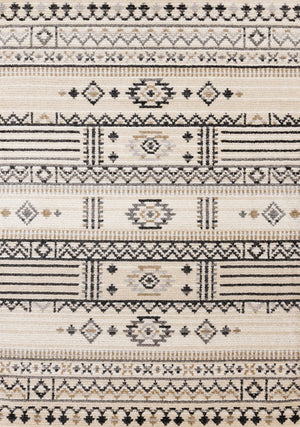 HomeRoots 5' Cream and Black Tribal Area Rug – Durable, Stylish Design for Family Rooms and Play Areas 5' X 8' 660257