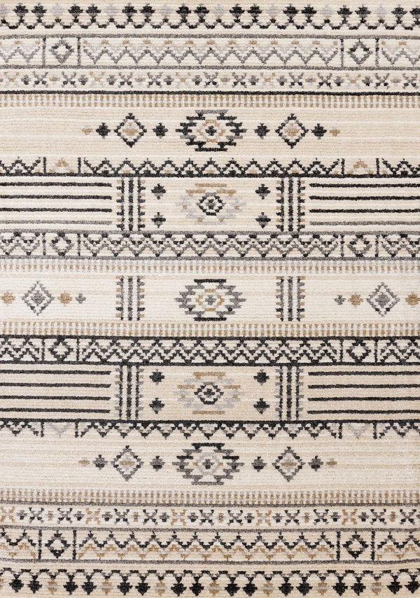 HomeRoots 5' Cream and Black Tribal Area Rug – Durable, Stylish Design for Family Rooms and Play Areas 5' X 8' 660257
