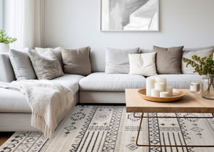 HomeRoots 5' Cream and Black Tribal Area Rug – Durable, Stylish Design for Family Rooms and Play Areas 5' X 8' 660257