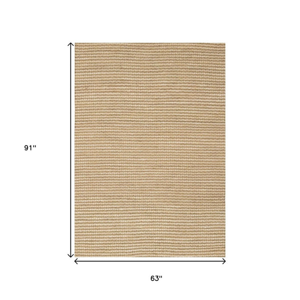 HomeRoots 5' Hand Woven Beige Area Rug - Elegant, Durable, Stain-Resistant Design for High-Traffic Homes 5' X 8' 660259