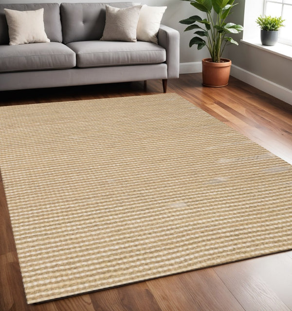 HomeRoots 5' Hand Woven Beige Area Rug - Elegant, Durable, Stain-Resistant Design for High-Traffic Homes 5' X 8' 660259