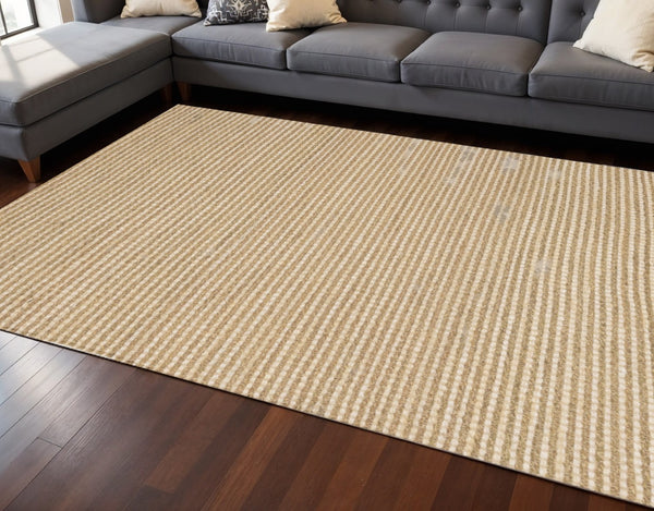 HomeRoots 5' Hand Woven Beige Area Rug - Elegant, Durable, Stain-Resistant Design for High-Traffic Homes 8' X 11' 660260