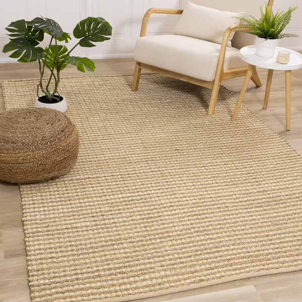 HomeRoots 5' Hand Woven Beige Area Rug - Elegant, Durable, Stain-Resistant Design for High-Traffic Homes 8' X 11' 660260