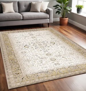 HomeRoots 5' Timeless Cream, Black & Tan Medallion Area Rug – Elegant, Durable Design for Any Home Decor 5' X 8' 660263