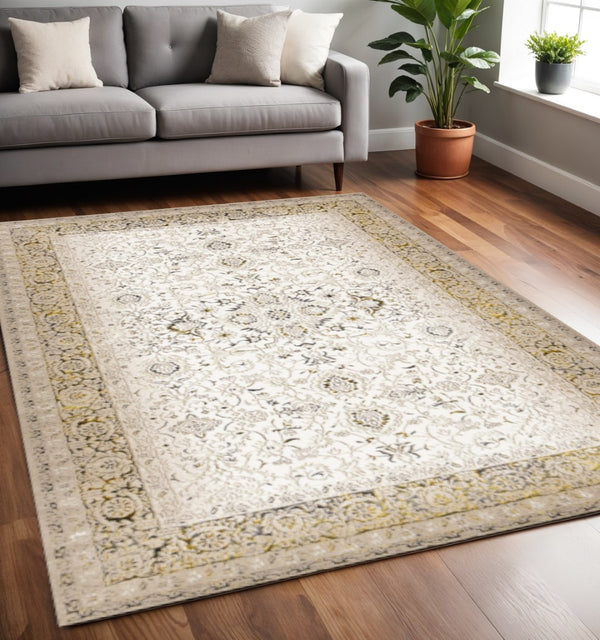 HomeRoots 5' Timeless Cream, Black & Tan Medallion Area Rug – Elegant, Durable Design for Any Home Decor 5' X 8' 660263