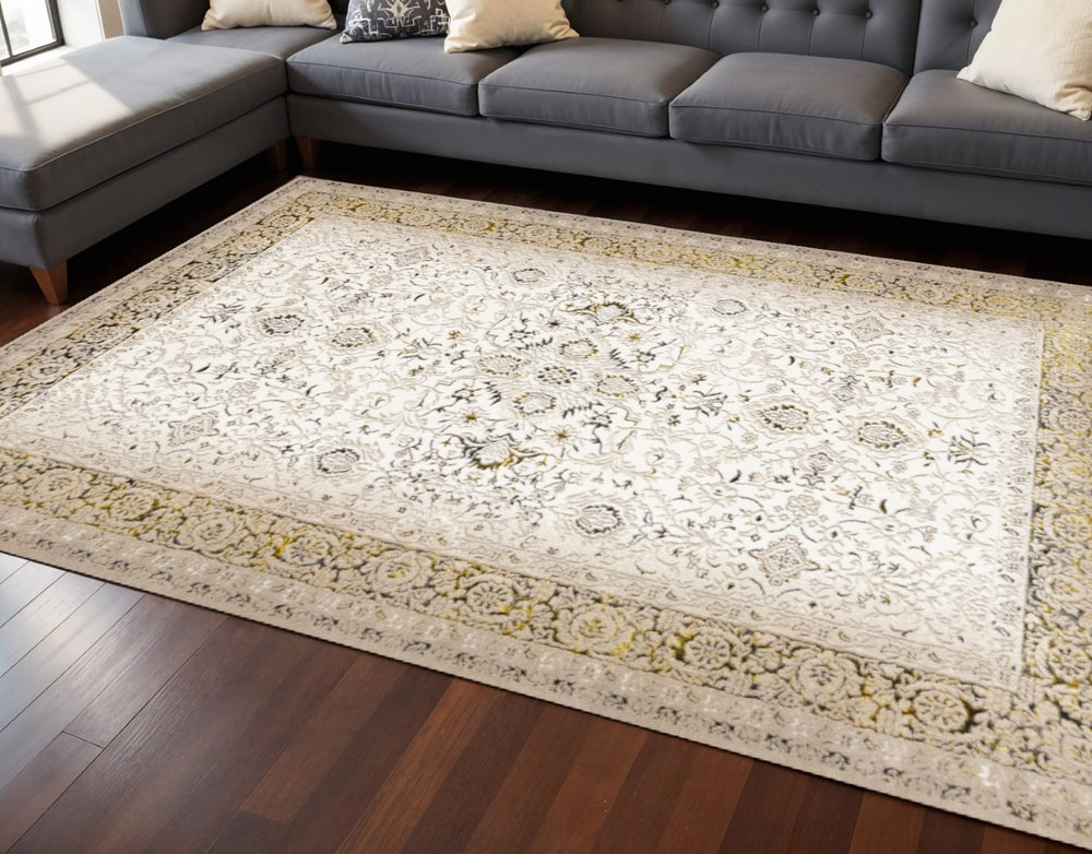 HomeRoots 5' Timeless Cream, Black & Tan Medallion Area Rug – Elegant, Durable Design for Any Home Decor 8' X 11' 660264