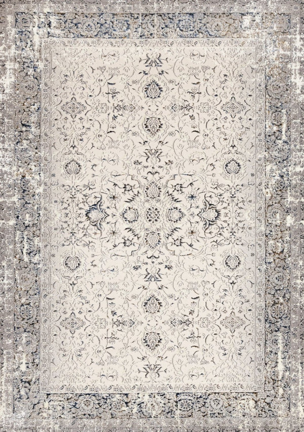 HomeRoots 5' Cream Blue and Gray Medallion Area Rug - Stylish, Durable, Stain Resistant for Any Space 5' X 8' 660265