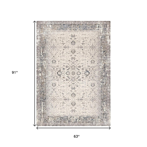 HomeRoots 5' Cream Blue and Gray Medallion Area Rug - Stylish, Durable, Stain Resistant for Any Space 5' X 8' 660265