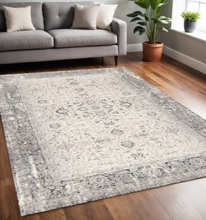 HomeRoots 5' Cream Blue and Gray Medallion Area Rug - Stylish, Durable, Stain Resistant for Any Space 5' X 8' 660265